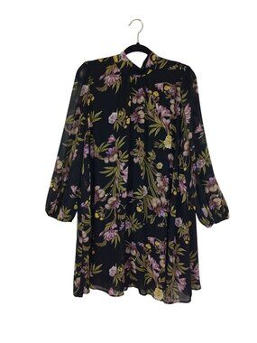 Eva Mendes Black Floral Long Sleeve Dress Size M Womens Apparel